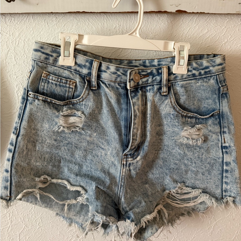 SHEIN Blue Distressed Jean Shorts High-Waisted